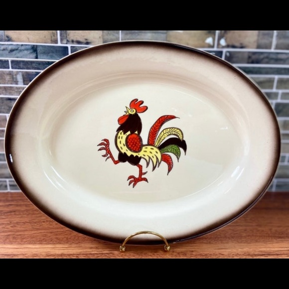 Metlox Red Rooster Poppy Trail Oval Platter ~ California Pottery - Picture 2 of 9